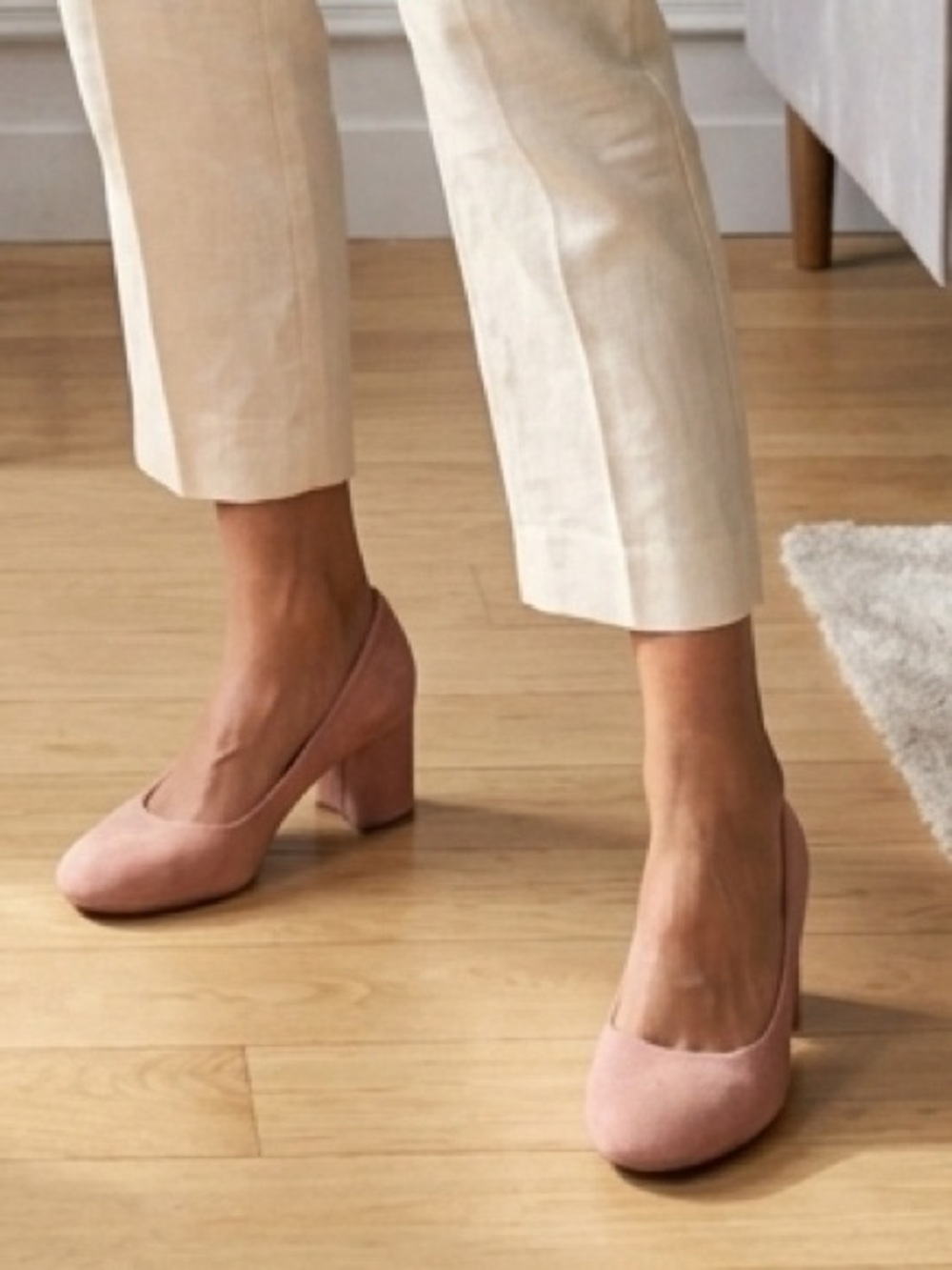 EASY SPIRIT Heels Pink Robin Almond Toe Block Suede Leather neutral comfort 8.5W